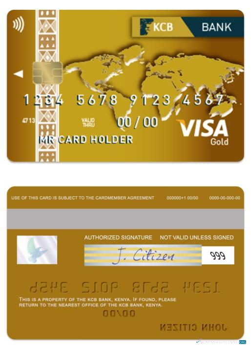 Download Kenya KCB Bank visa gold card Photoshop template